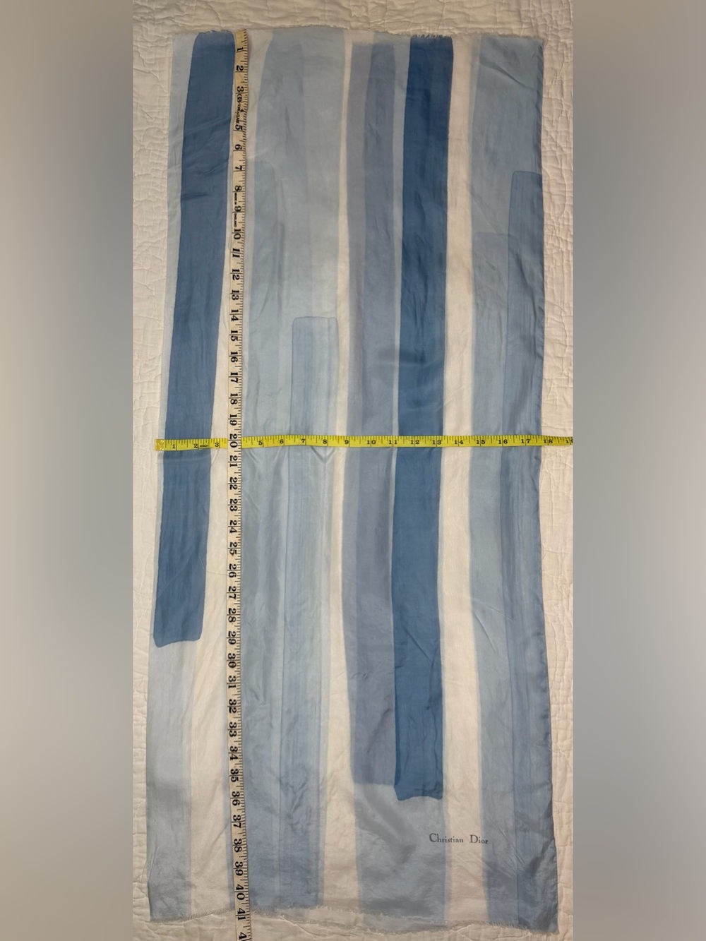 VTG Dior Silk Oblong Scarf Abstract Block Stripe Ice Blue Cream Minimalist - Picture 13 of 16